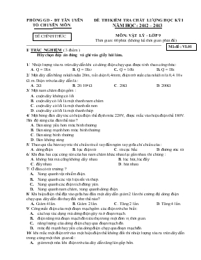 Đề thi kiểm tra chất lượng học kỳ I năm học 2012 2013 môn Vật lý Lớp 9 thời gian 60 phút